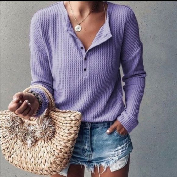 unknown Tops - Purple Waffle Knit Tunic Top